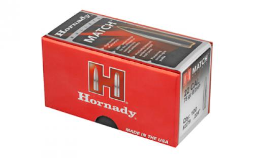 Hornady Match, .224 Diameter, 22 Caliber, 75 Grain, Boat Tail Hollow Point, 100 Count 2279