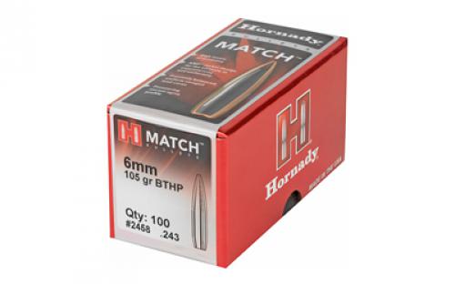 Hornady Match, .243 Diameter, 6MM/243 Winchester, 105 Grain, Boat Tail Hollow Point, 100 Count 2458