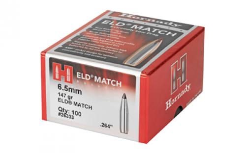 Hornady ELD-M, .264 Diameter, 6.5MM, 147 Grain, Ballistic Tip, 100 Count 26333