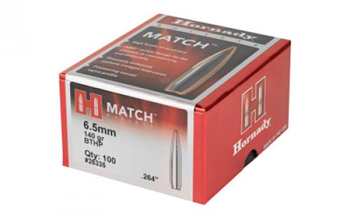 Hornady Match, .264 Diameter, 6.5MM, 140 Grain, Boat Tail Hollow Point, 100 Count 26335