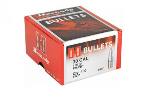 Hornady FMJ-BT, .308 Diameter, 30 Caliber, 150 Grain, Boat Tail, 100 Count 3037