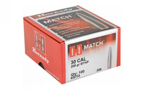 Hornady Match, .308 Diameter, 30 Caliber, 208 Grain, Boat Tail Hollow Point, 100 Count 30733