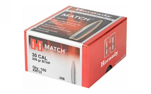 Hornady Match, .308 Diameter, 30 Caliber, 208 Grain, Boat Tail Hollow Point, 100 Count 30733