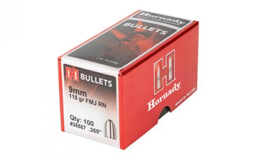 Hornady FMJ-RN, .355 Diameter, 9MM, 115 Grain, Round Nose, 100 Count 35557