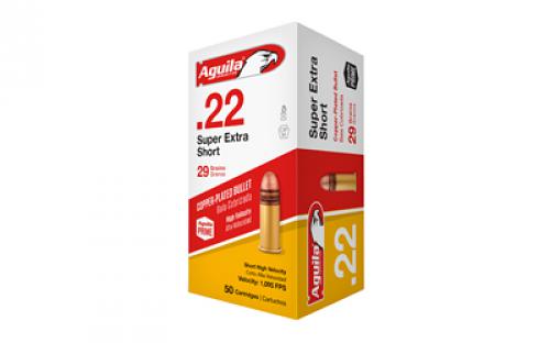 Aguila Ammunition Rimfire, Super Extra, 22 Short, 29 Grain, Copper-Plated Round Nose, High Velocity, 50 Round Box 1B220110