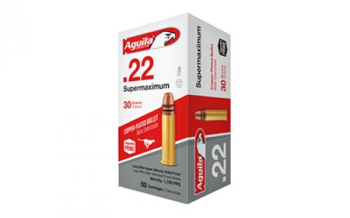 Aguila Ammunition Supermaximum, Hyper Velocity, 22LR, 30 Grain, Copper-Plated Solid Point 1B220298