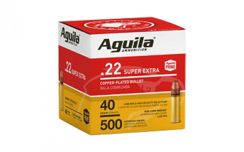 Aguila Ammunition Rimfire, 22 LR, 40 Grain, Copper Plated Solid Point, Hi-Velocity, 500 rounds per box, 2000 rounds per case 1B221115