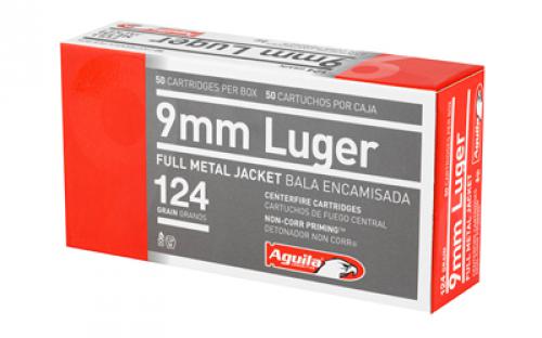 Aguila Ammunition Pistol, 9MM, 124 Grain, Full Metal Jacket, 50 Round Box 1E092110