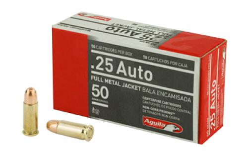 Aguila Ammunition Pistol, 25 ACP, 50 Grain, Full Metal Jacket, 50 Round Box 1E252110