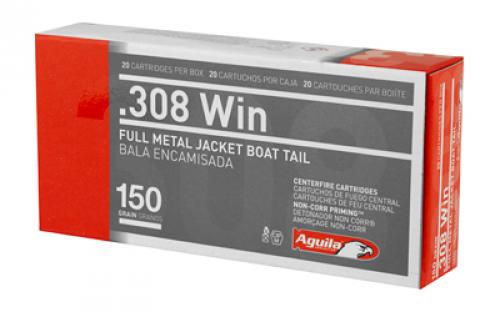 Aguila Ammunition 308 Win, 150 Grain, Full Metal Jacket Boat Tail, 20 Round Box 1E308110