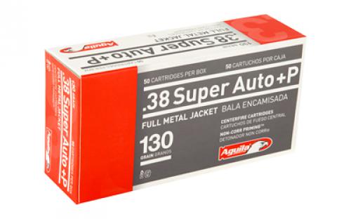 Aguila Ammunition Pistol, 38 Super AUTO + P, 130Gr, Full Metal Jacket, 50 Round Box 1E382112