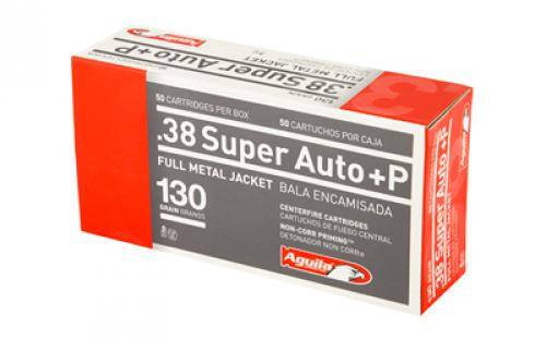 Aguila Ammunition Pistol, 38 Super AUTO + P, 130Gr, Full Metal Jacket, 50 Round Box 1E382112