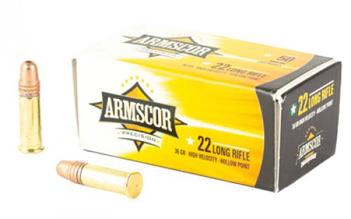 Armscor .22 Long Rifle Ammunition, 36 Grains, High Velocity, Copper Plated Hollow Point, 50 Rounds per Box, 5000 Rounds per Case 50309