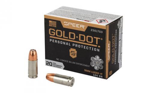 Speer Ammunition Speer Gold Dot, Personal Protection, 9MM, 124 Grain, Hollow Point, +P, 20 Round Box 23617GD