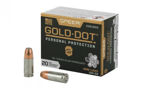 Speer Ammunition Speer Gold Dot, Personal Protection, 9MM, 124 Grain, Hollow Point, 20 Round Box 23618GD