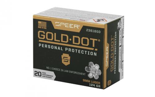 Speer Ammunition Speer Gold Dot, Personal Protection, 9MM, 124 Grain, Hollow Point, 20 Round Box 23618GD