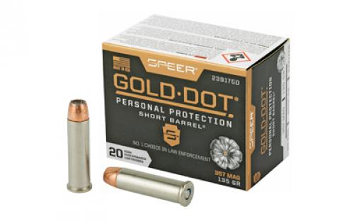 Speer Ammunition Speer Gold Dot, Personal Protection, 357MAG, 135 Grain, Hollow Point, Short Barrel, 20 Round Box 23917GD