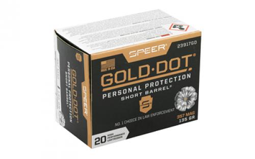 Speer Ammunition Speer Gold Dot, Personal Protection, 357MAG, 135 Grain, Hollow Point, Short Barrel, 20 Round Box 23917GD