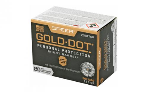 Speer Ammunition Speer Gold Dot, Personal Protection, 357MAG, 135 Grain, Hollow Point, Short Barrel, 20 Round Box 23917GD