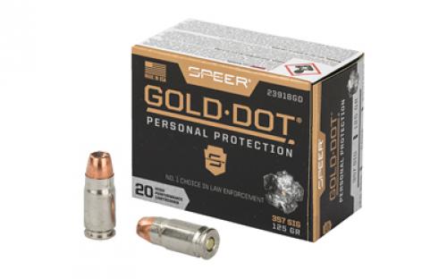 Speer Ammunition Speer Gold Dot, Personal Protection, 357 SIG, 125 Grain, Hollow Point, 20 Round Box 23918GD