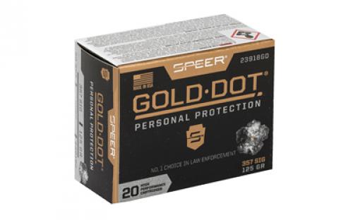 Speer Ammunition Speer Gold Dot, Personal Protection, 357 SIG, 125 Grain, Hollow Point, 20 Round Box 23918GD