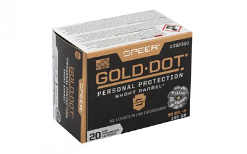 Speer Ammunition Speer Gold Dot, Personal Protection, 38 Special, 135 Grain, Hollow Point, +P, 20 Round Box 23921GD