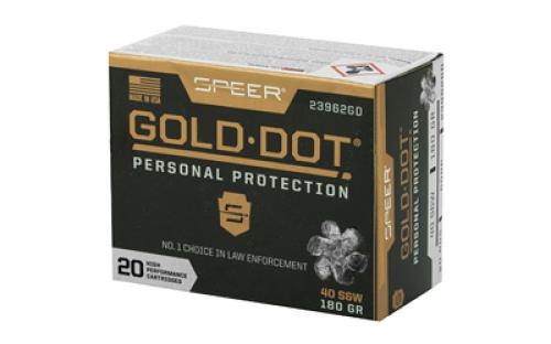 Speer Ammunition Speer Gold Dot, Personal Protection, 40S&W, 180 Grain, Hollow Point, 20 Round Box 23962GD