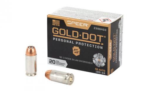 Speer Ammunition Speer Gold Dot, Personal Protection, 45ACP, 185 Grain, Hollow Point, 20 Round Box 23964GD