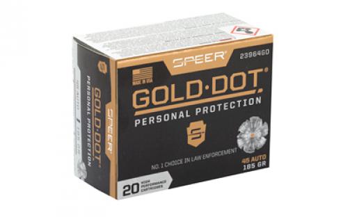 Speer Ammunition Speer Gold Dot, Personal Protection, 45ACP, 185 Grain, Hollow Point, 20 Round Box 23964GD