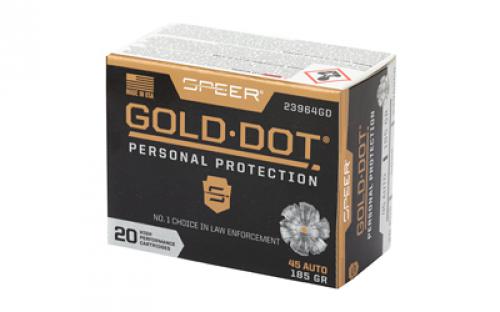 Speer Ammunition Speer Gold Dot, Personal Protection, 45ACP, 185 Grain, Hollow Point, 20 Round Box 23964GD