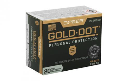 Speer Ammunition Speer Gold Dot, Personal Protection, 45ACP, 230 Grain, Hollow Point, 20 Round Box 23966GD