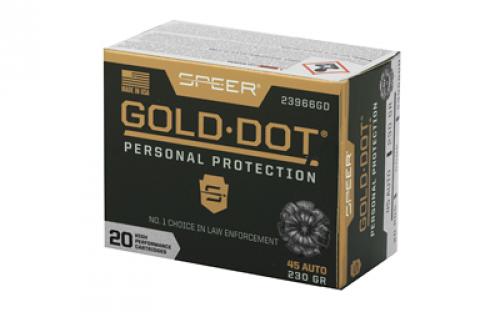 Speer Ammunition Speer Gold Dot, Personal Protection, 45ACP, 230 Grain, Hollow Point, 20 Round Box 23966GD