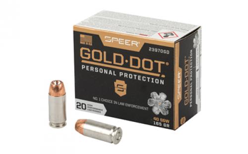 Speer Ammunition Speer Gold Dot, Personal Protection, 40S&W, 165 Grain, Hollow Point, 20 Round Box 23970GD