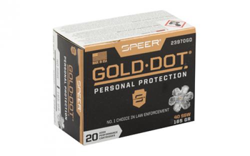 Speer Ammunition Speer Gold Dot, Personal Protection, 40S&W, 165 Grain, Hollow Point, 20 Round Box 23970GD