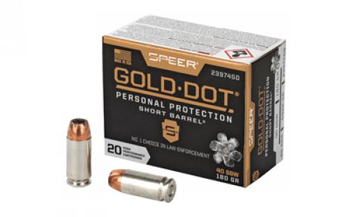 Speer Ammunition Speer Gold Dot, Personal Protection, 40S&W, 180 Grain, Hollow Point, Short Barrel, 20 Round Box 23974GD