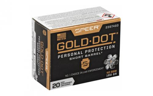 Speer Ammunition Speer Gold Dot, Personal Protection, 40S&W, 180 Grain, Hollow Point, Short Barrel, 20 Round Box 23974GD