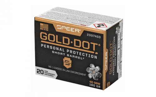 Speer Ammunition Speer Gold Dot, Personal Protection, 40S&W, 180 Grain, Hollow Point, Short Barrel, 20 Round Box 23974GD