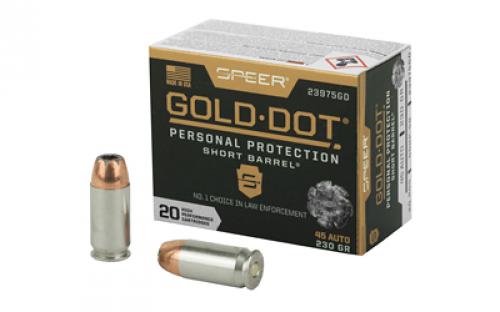 Speer Ammunition Speer Gold Dot, Personal Protection, 45ACP, 230 Grain, Hollow Point, Short Barrel, 20 Round Box 23975GD