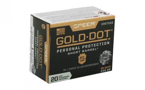 Speer Ammunition Speer Gold Dot, Personal Protection, 45ACP, 230 Grain, Hollow Point, Short Barrel, 20 Round Box 23975GD