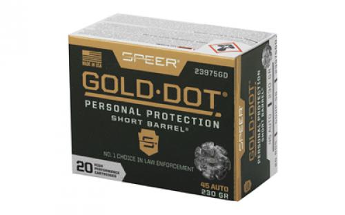 Speer Ammunition Speer Gold Dot, Personal Protection, 45ACP, 230 Grain, Hollow Point, Short Barrel, 20 Round Box 23975GD