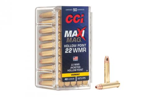 CCI Maxi-Mag, 22WMR, 40 Grain, Jacketed Hollow Point, 50 Round Box 24