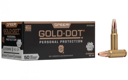 Speer Ammunition Speer Gold Dot, 5.7X28MM, 40Gr, Gold Dot Hollow Point, 50 Round Box 25728GD