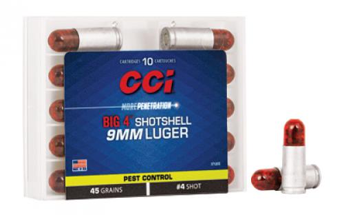 CCI Shotshell, 9MM, 45 Grain, Shotshell, #4 Shot Size, 10 Round Box 3712CC