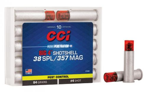 CCI Shotshell, 357MAG/38 Special, 84 Grain, Shotshell, #4 Shot Size, 10 Round Box 3714CC