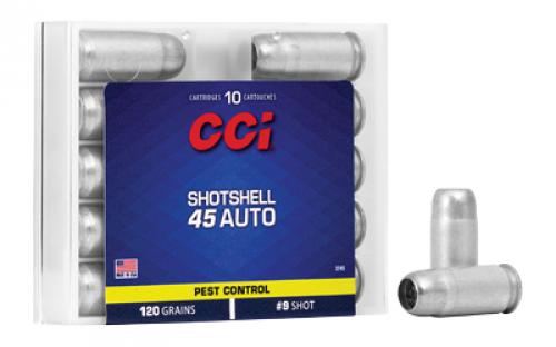 CCI Shotshell, 45ACP, 120 Grain, Shotshell, #9 Shot Size, 10 Round Box 3745