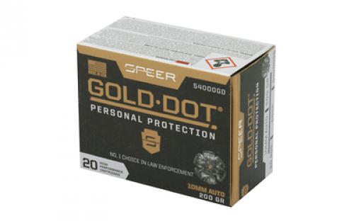 Speer Ammunition Speer Gold Dot, Personal Protection, 10MM, 200 Grain, Hollow Point, 20 Round Box 54000GD