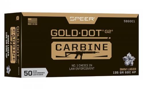 Speer Ammunition Speer Gold Dot Carbine, 9MM, 135 Grain, Gold Dot Hollow Point, 50 Round Box 59GDC1