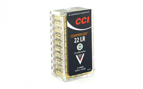 CCI Copper-22, 22LR, 21 Grain, Copper, Hollow Point, Lead Free, 50 Round Box, California Certified Nonlead Ammunition 925CC