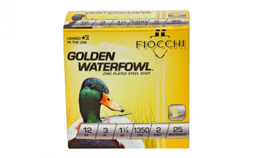 Fiocchi Ammunition Golden Waterfowl, 12 Gauge, 3, #2, Steel Shot, 25 Round Box 123SGW2