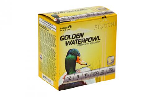 Fiocchi Ammunition Golden Waterfowl, 12 Gauge, 3", #2, Steel Shot, 25 Round Box 123SGW2